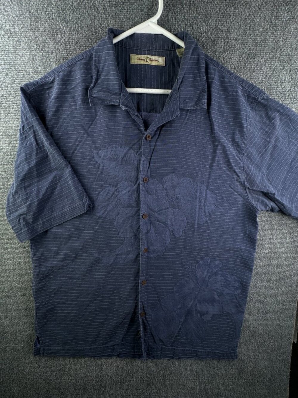 Tommy Bahama Silk Button Up Shirt Short Sleeve Hawaiian Adult Blue Floral Stripe